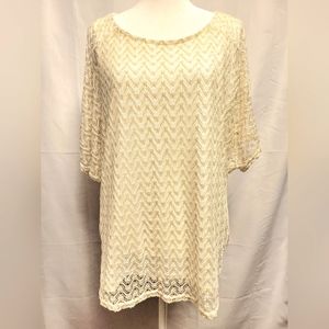 Dressbarn Womens Blouse Lace over Cami Metallic Gold and Cream Size 1X